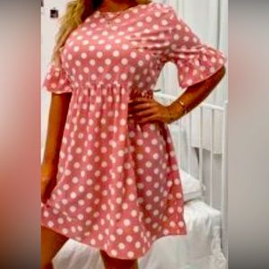 SHEIN pink and white polka-dotted dress. Never worn!! Ruffled sleeves/high waist